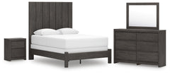 Fraluna Charcoal Queen Panel Bed, Dresser, Mirror, and Nightstand - Ornate Home