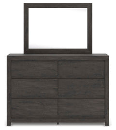 Fraluna Charcoal Queen Panel Bed, Dresser, Mirror, and Nightstand - Ornate Home