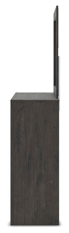Fraluna Charcoal Queen Panel Bed, Dresser, Mirror, and Nightstand - Ornate Home