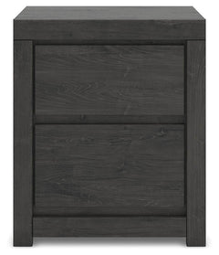 Fraluna Charcoal Queen Panel Bed, Dresser, Mirror, and Nightstand - Ornate Home
