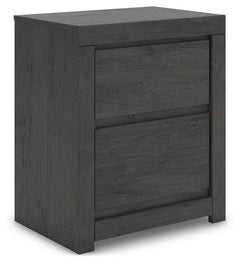 Fraluna Charcoal Queen Panel Bed, Dresser, Mirror, and Nightstand - Ornate Home