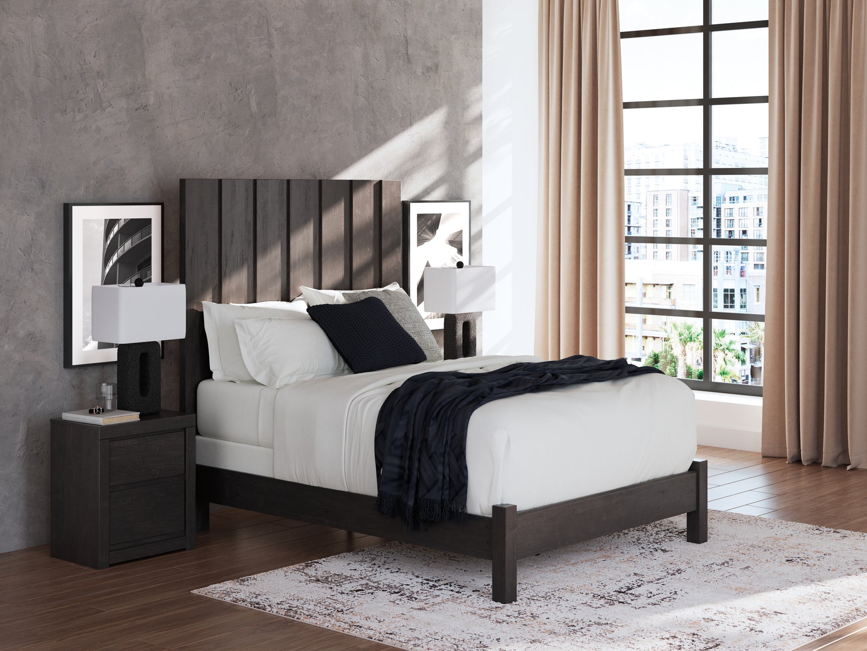 Fraluna Charcoal Queen Panel Bed, Dresser and Mirror (Online Special Price) - Ornate Home