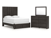 Fraluna Charcoal Queen Panel Storage Bed, Dresser and Mirror (Online Special Price) - Ornate Home
