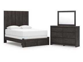 Fraluna Charcoal Queen Panel Storage Bed, Dresser and Mirror - Ornate Home