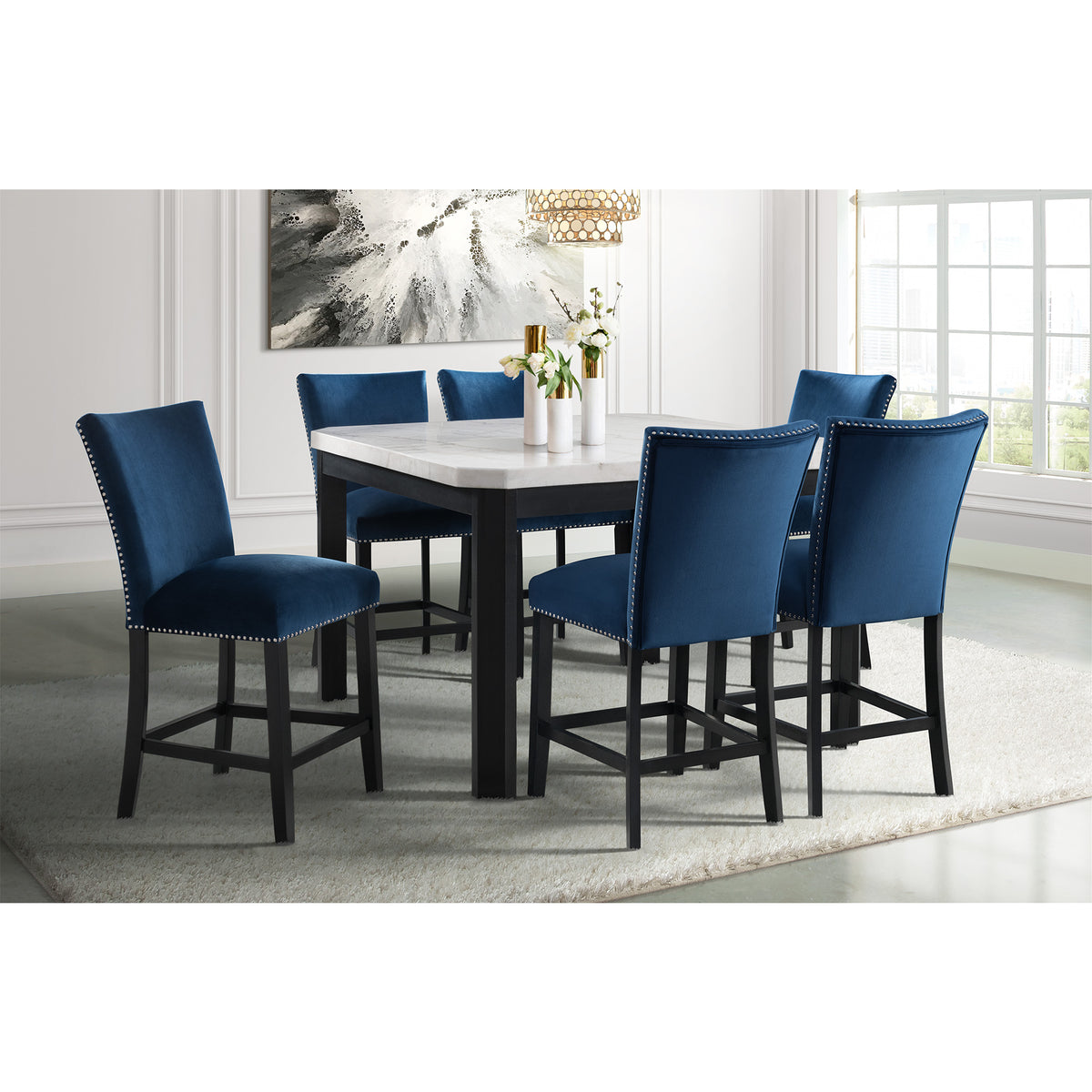 Francesca Blue Velvet Counter Side Chair (Set of 2) - Ornate Home