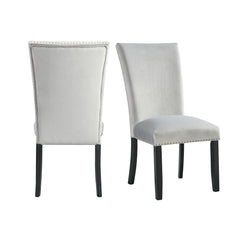 Francesca Grey Velvet Rectangular Dining Side Chair with Nailhead Trim (Set of 2) - Ornate Home