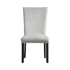 Francesca Grey Velvet Rectangular Dining Side Chair with Nailhead Trim (Set of 2) - Ornate Home