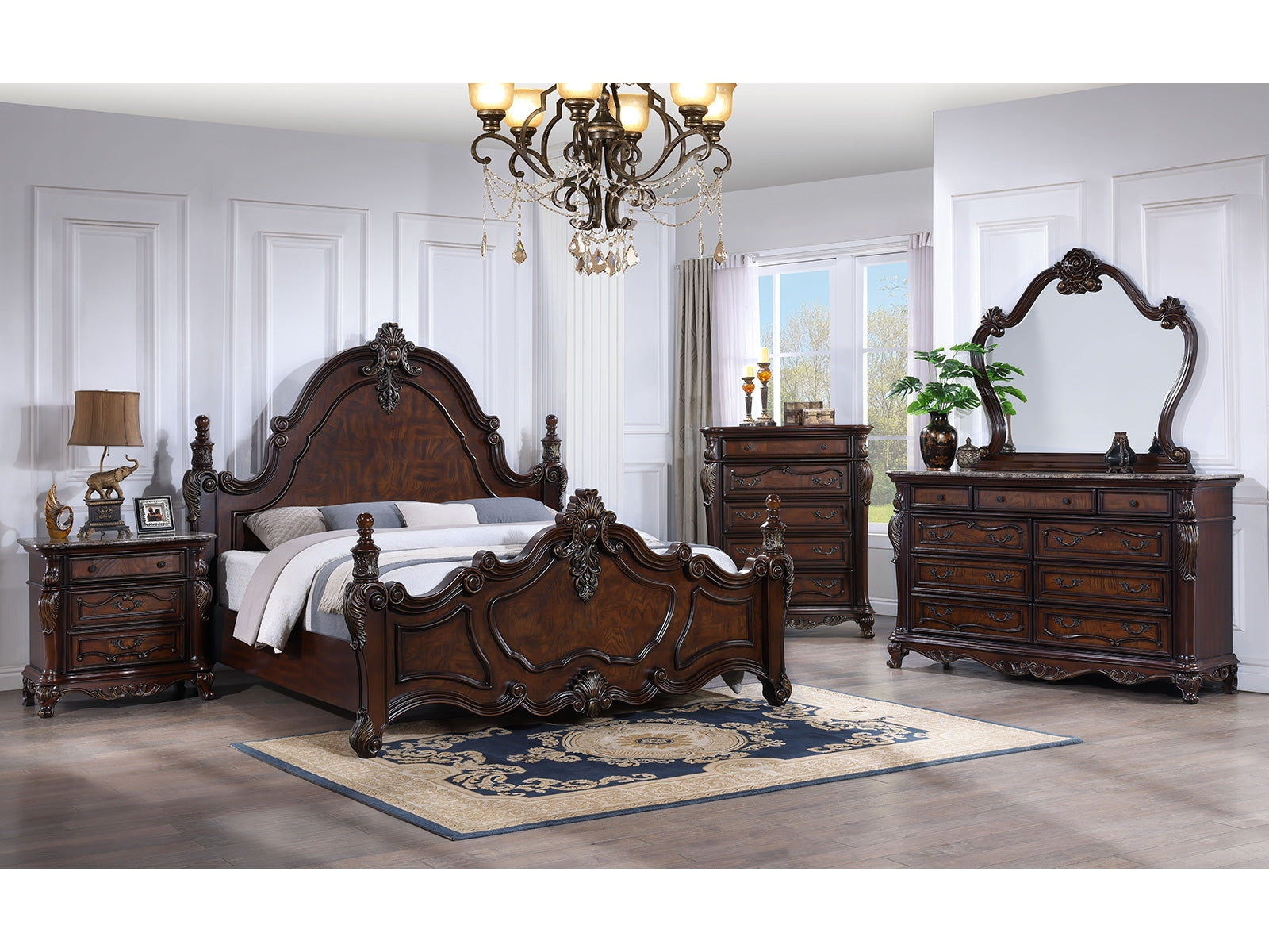 Francione Dark Cherry 4 Pc. Queen Bedroom Set - Ornate Home