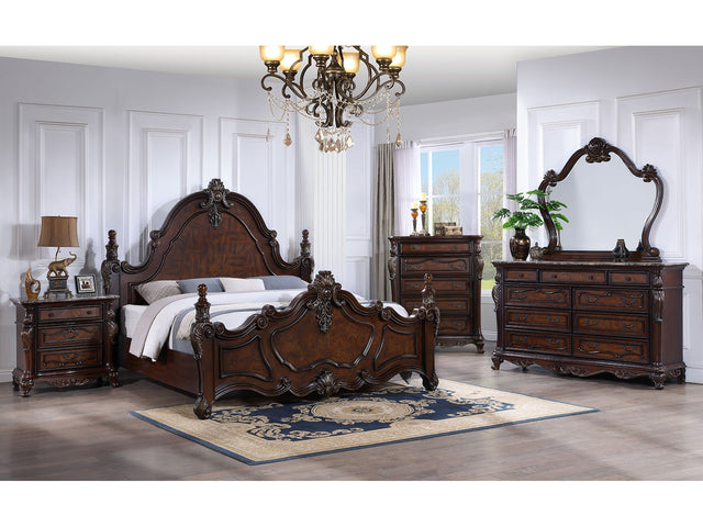 Francione Dark Cherry 5 Pc. Queen Bedroom Set w/ Chest - Ornate Home
