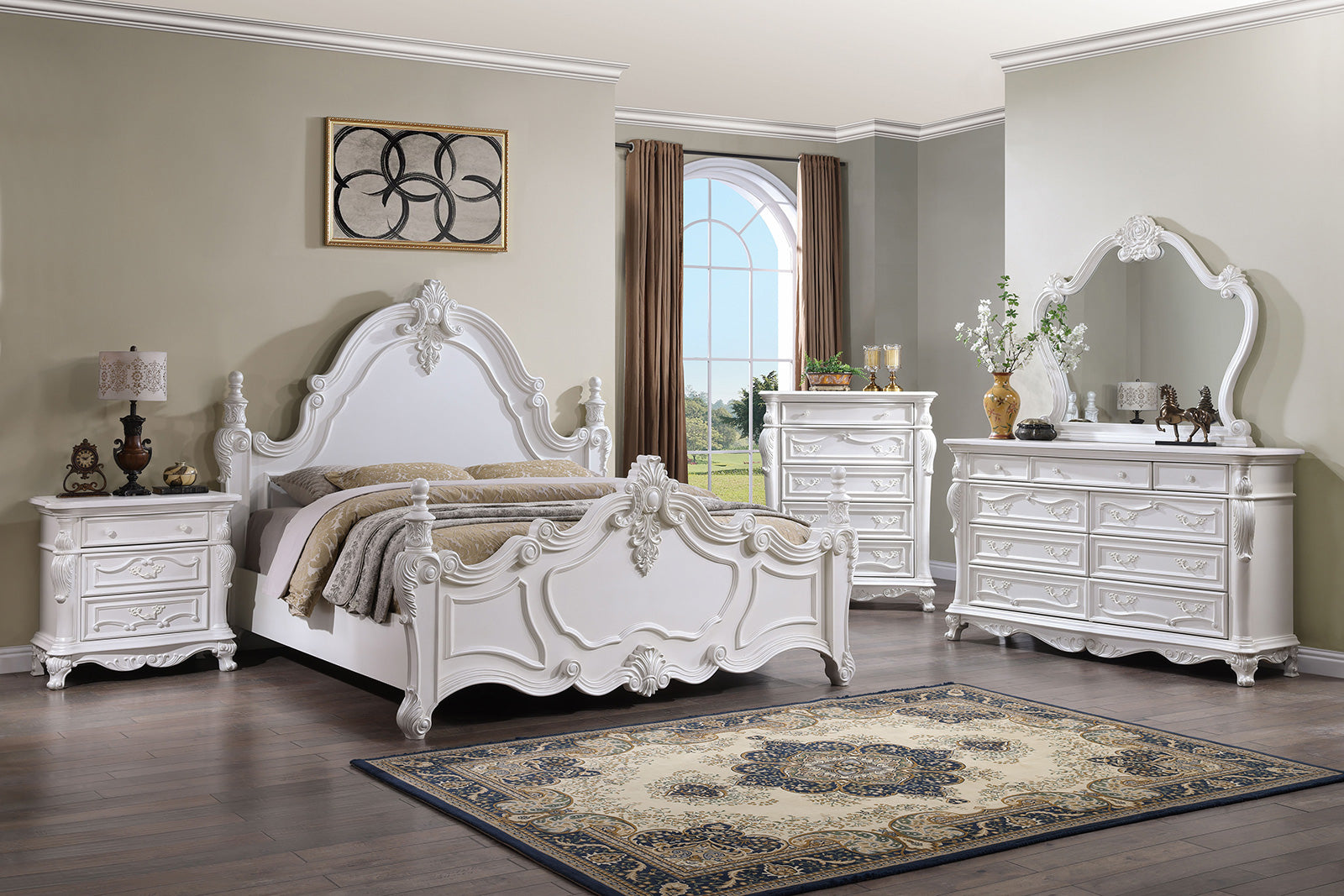Francione White E.King Bed - Ornate Home