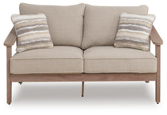 Francis Beach Natural/Gray Outdoor Loveseat with Cushion - Ornate Home