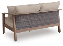 Francis Beach Natural/Gray Outdoor Loveseat with Cushion - Ornate Home
