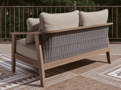 Francis Beach Natural/Gray Outdoor Loveseat with Cushion - Ornate Home