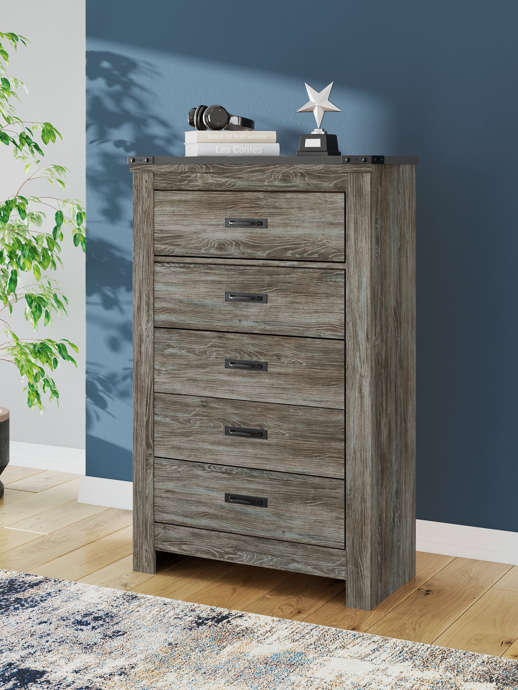 Frandern Gray Five Drawer Chest - Ornate Home