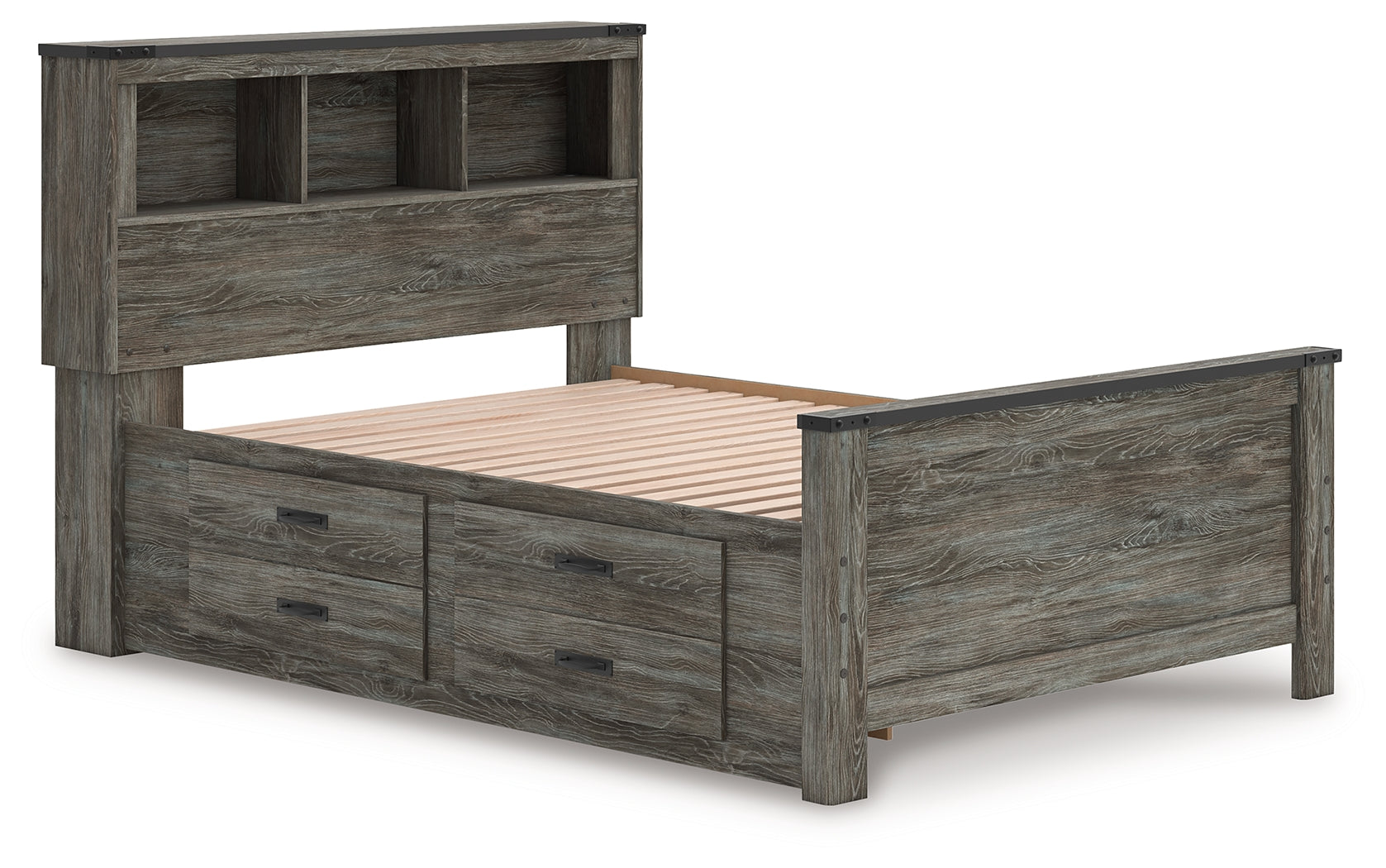 Frandern Gray Full Bookcase Bed with Storage, Dresser and Mirror - Ornate Home