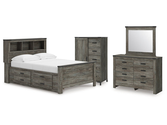 Frandern Gray Full Bookcase Panel Bed with Storage, Dresser, Mirror and Chest (Online Special Price) - Ornate Home