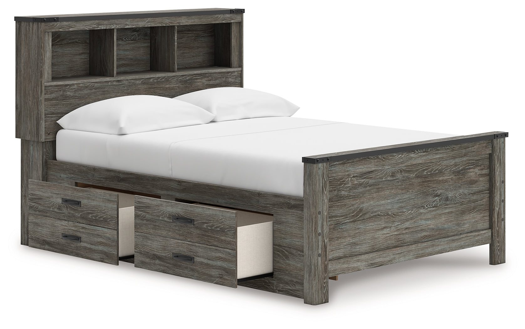 Frandern Gray Full Bookcase Panel Bed with Storage, Dresser, Mirror and Chest (Online Special Price) - Ornate Home
