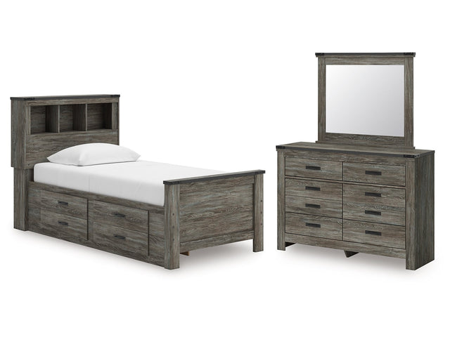 Frandern Gray Twin Bookcase Bed with Storage, Dresser and Mirror (Online Special Price) - Ornate Home