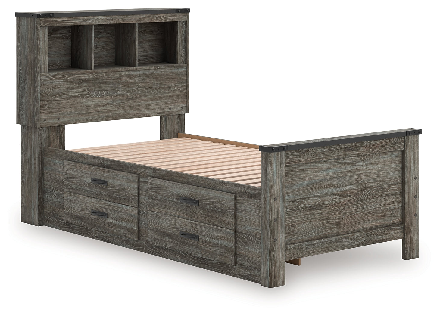 Frandern Gray Twin Bookcase Bed with Storage, Dresser and Mirror (Online Special Price) - Ornate Home