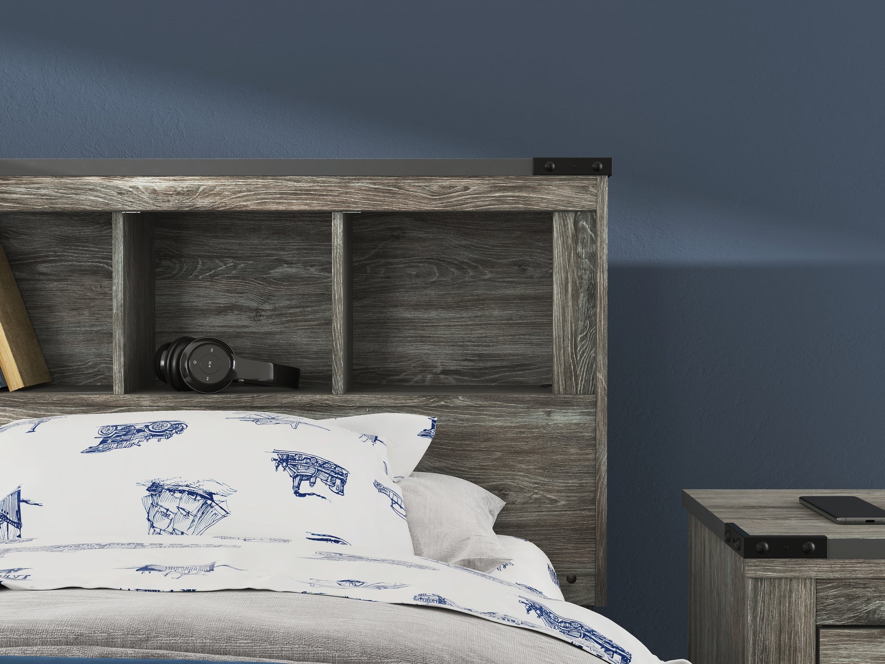 Frandern Gray Twin Bookcase Bed with Storage, Dresser and Mirror (Online Special Price) - Ornate Home