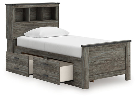 Frandern Gray Twin Bookcase Bed with Storage, Dresser and Mirror - Ornate Home