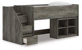 Frandern Gray Twin Loft Bed with Bookcase Storage (Online Special Price) - Ornate Home