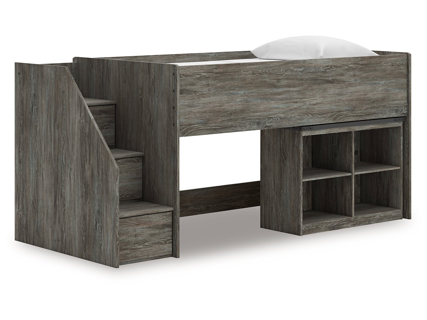 Frandern Gray Twin Loft Bed with Bookcase Storage - Ornate Home