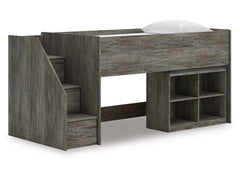 Frandern Gray Twin Loft Bed with Bookcase Storage - Ornate Home