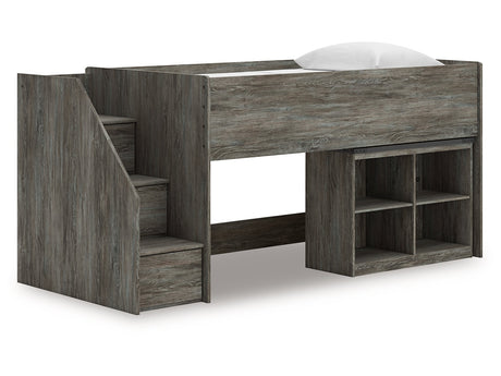 Frandern Gray Twin Loft Bed with Bookcase Storage - Ornate Home