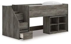 Frandern Gray Twin Loft Bed with Bookcase Storage - Ornate Home