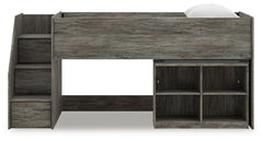 Frandern Gray Twin Loft Bed with Bookcase Storage - Ornate Home