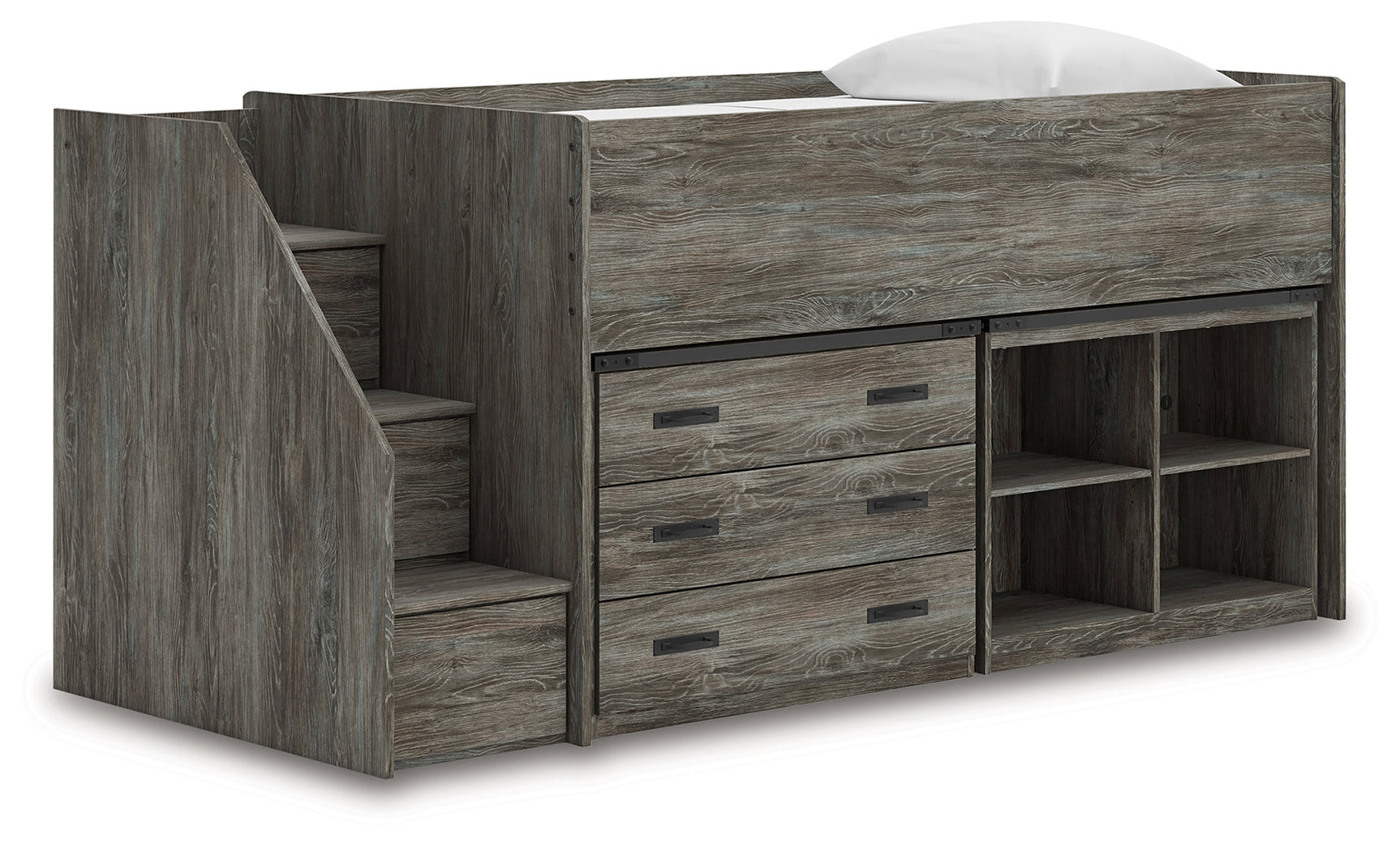 Frandern Gray Twin Loft Bed with Bookcase and Drawer Storage (Online Special Price) - Ornate Home