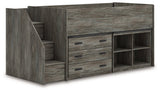 Frandern Gray Twin Loft Bed with Bookcase and Drawer Storage (Online Special Price) - Ornate Home