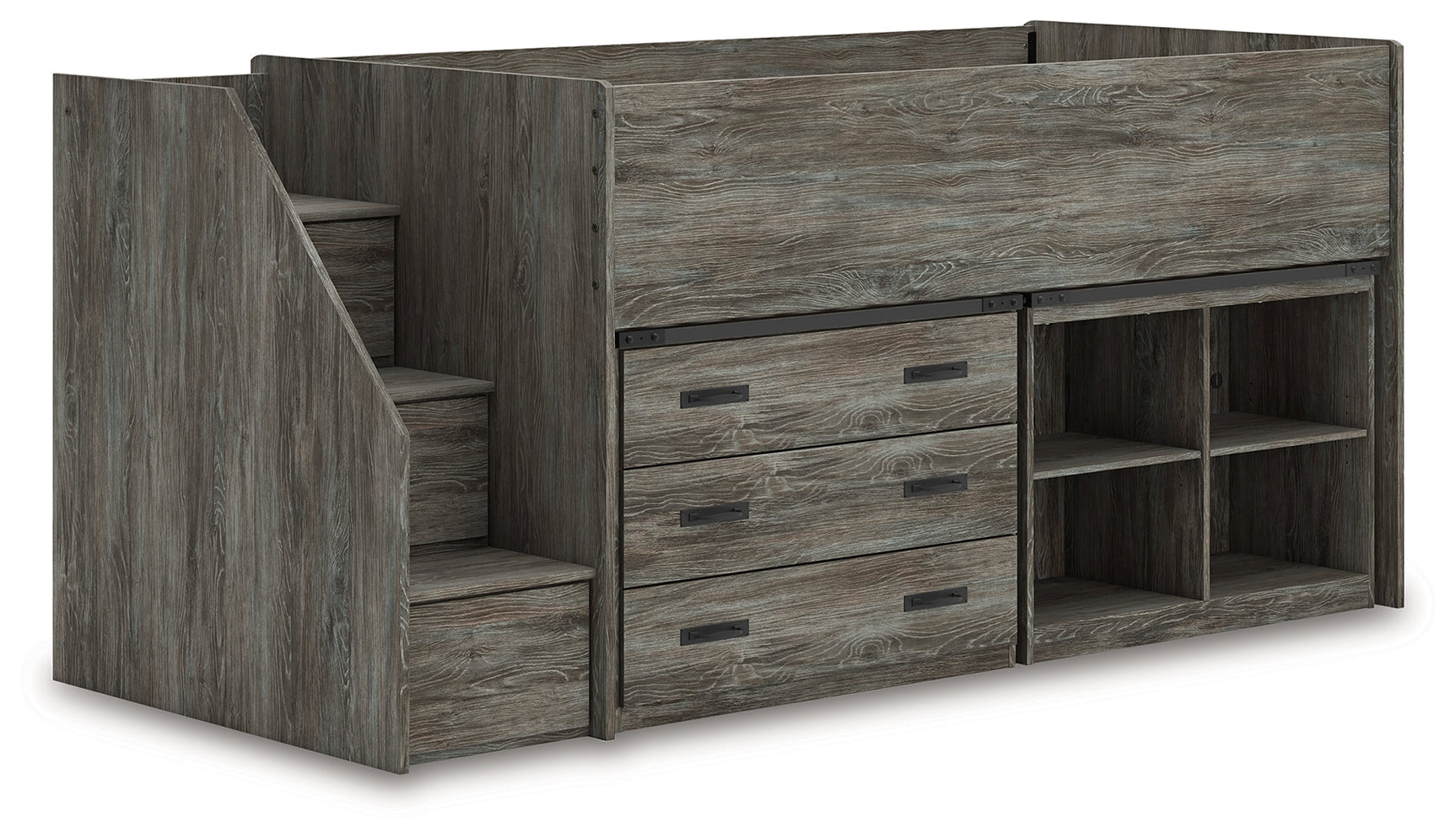 Frandern Gray Twin Loft Bed with Bookcase and Drawer Storage (Online Special Price) - Ornate Home
