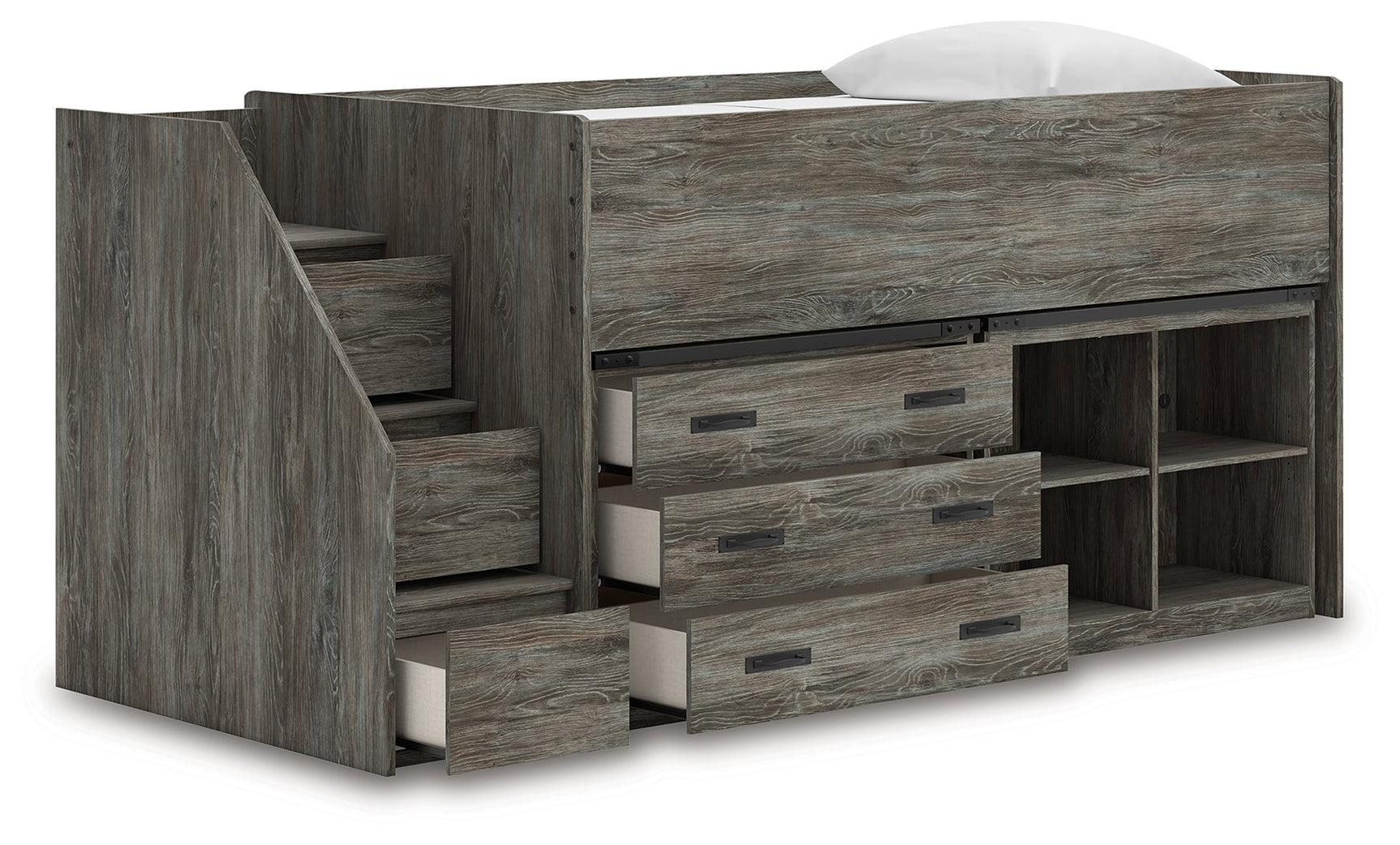 Frandern Gray Twin Loft Bed with Bookcase and Drawer Storage (Online Special Price) - Ornate Home