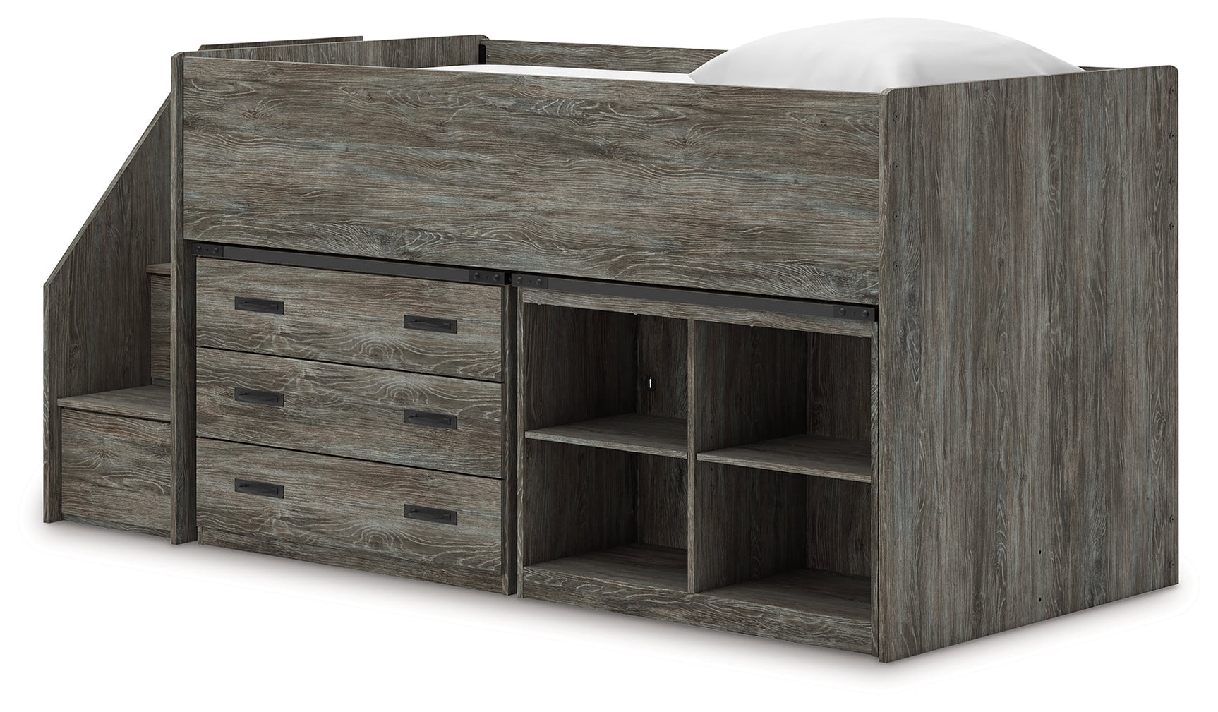 Frandern Gray Twin Loft Bed with Bookcase and Drawer Storage (Online Special Price) - Ornate Home