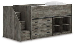 Frandern Gray Twin Loft Bed with Bookcase and Drawer Storage - Ornate Home