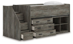 Frandern Gray Twin Loft Bed with Bookcase and Drawer Storage - Ornate Home