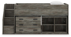 Frandern Gray Twin Loft Bed with Bookcase and Drawer Storage - Ornate Home