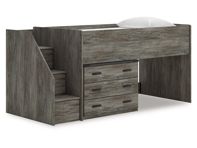 Frandern Gray Twin Loft Bed with Drawer Storage - Ornate Home