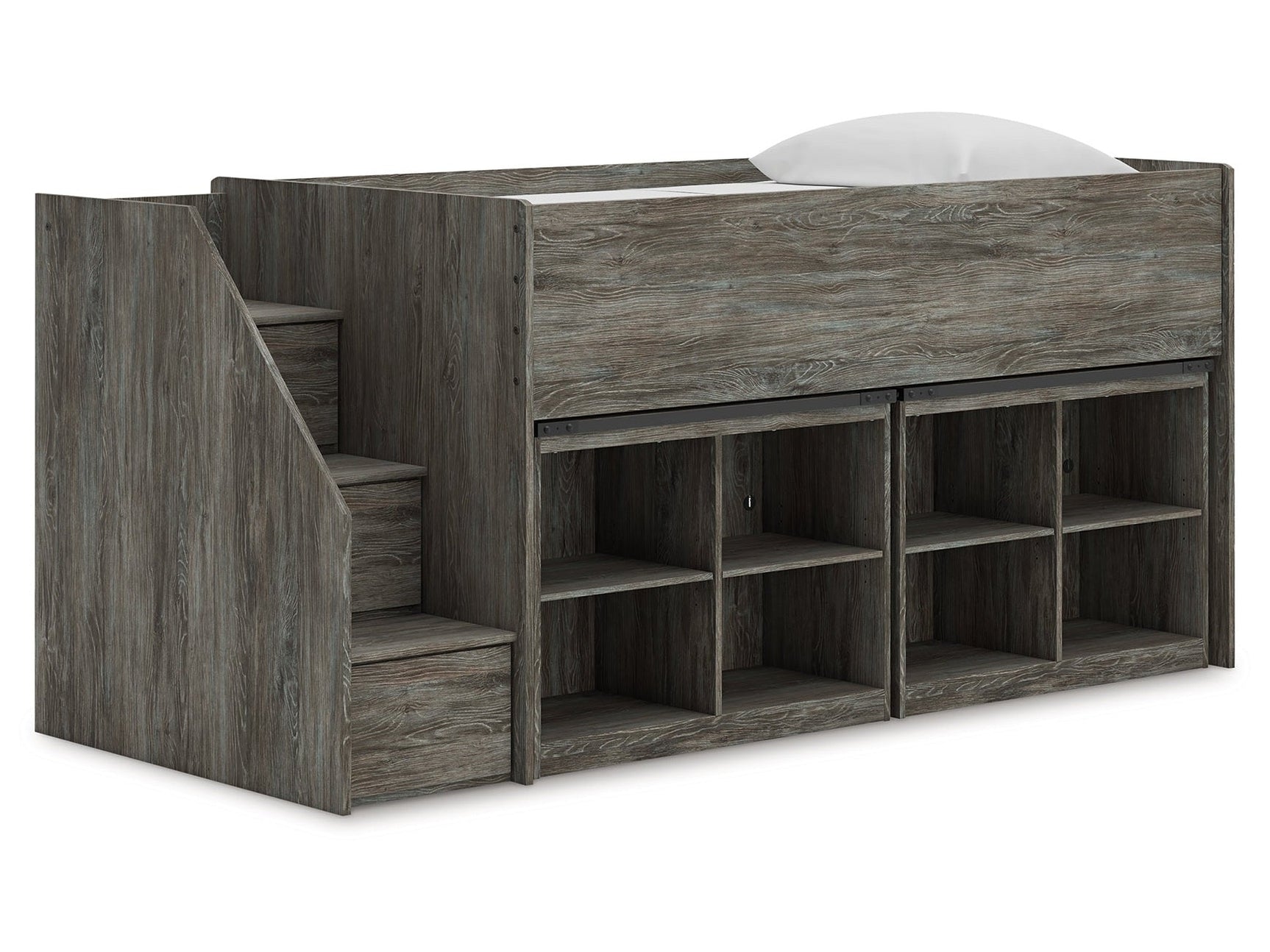 Frandern Warm Gray Twin Loft Bed with Bookcase Storage (Online Special Price) - Ornate Home