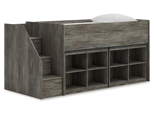 Frandern Warm Gray Twin Loft Bed with Bookcase Storage (Online Special Price) - Ornate Home