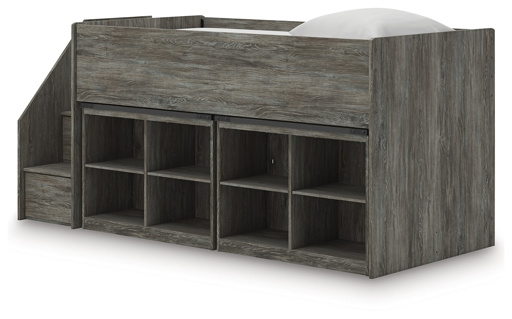 Frandern Warm Gray Twin Loft Bed with Bookcase Storage (Online Special Price) - Ornate Home