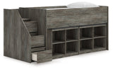 Frandern Warm Gray Twin Loft Bed with Bookcase Storage (Online Special Price) - Ornate Home