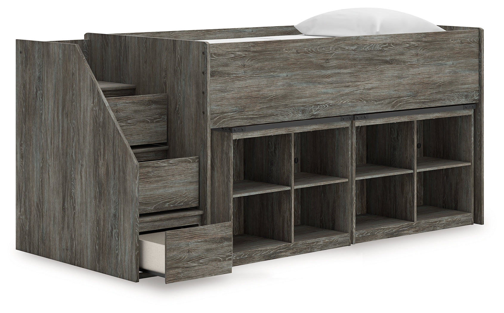 Frandern Warm Gray Twin Loft Bed with Bookcase Storage (Online Special Price) - Ornate Home