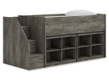 Frandern Warm Gray Twin Loft Bed with Bookcase Storage - Ornate Home