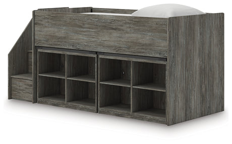 Frandern Warm Gray Twin Loft Bed with Bookcase Storage - Ornate Home