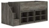 Frandern Warm Gray Twin Loft Bed with Bookcase Storage - Ornate Home