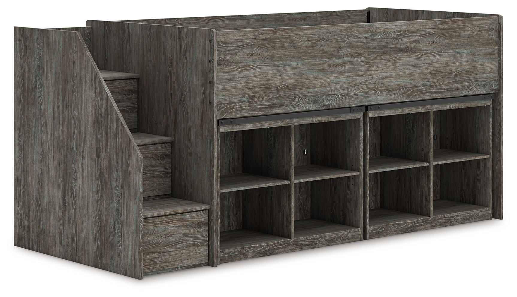 Frandern Warm Gray Twin Loft Bed with Bookcase Storage - Ornate Home