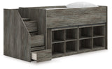 Frandern Warm Gray Twin Loft Bed with Bookcase Storage - Ornate Home